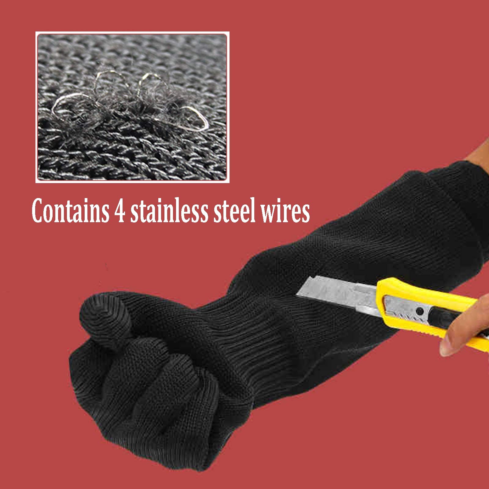 Gants Anti-coupures 1 Paire de Gants Anti-coupures, Gants de sécurité en Maille d'acier Inoxydable et Fil métallique pour gratter Les Chats et Les Chiens, Noir