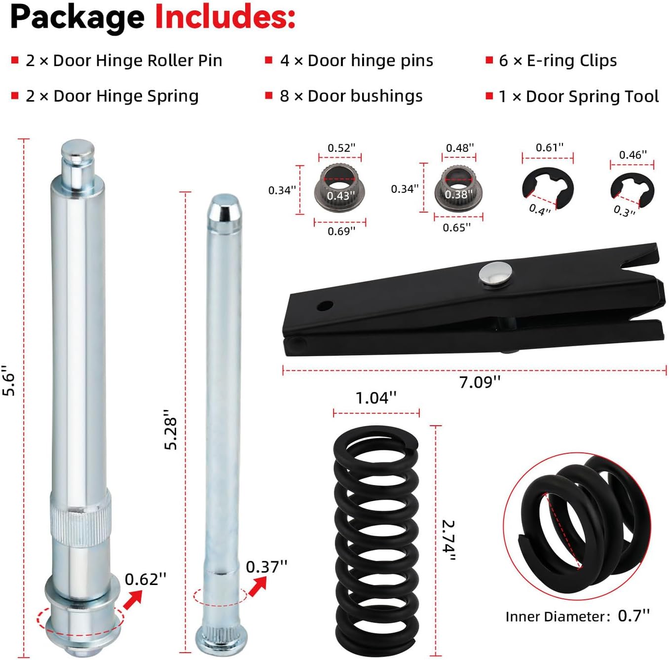 Door Hinge Pin Bushing Repair Kit include Spring and Tool Compatible with 1988-2002 C1500/C2500/C3500/K1500/K2500/K3500 Suburban Tahoe Yukon Escalade Replaces 38416, 15685040, 15562609, 38436