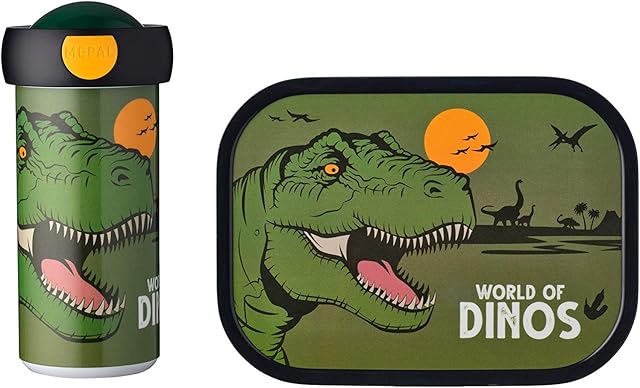 Mepal - Lunch Set Campus - Lunch Set For Children with School Beaker & Lunch Box - Lunch Set for School or On The Go - Dishwasher Safe & BPA-free - 300 ml + 750 ml - Dino.