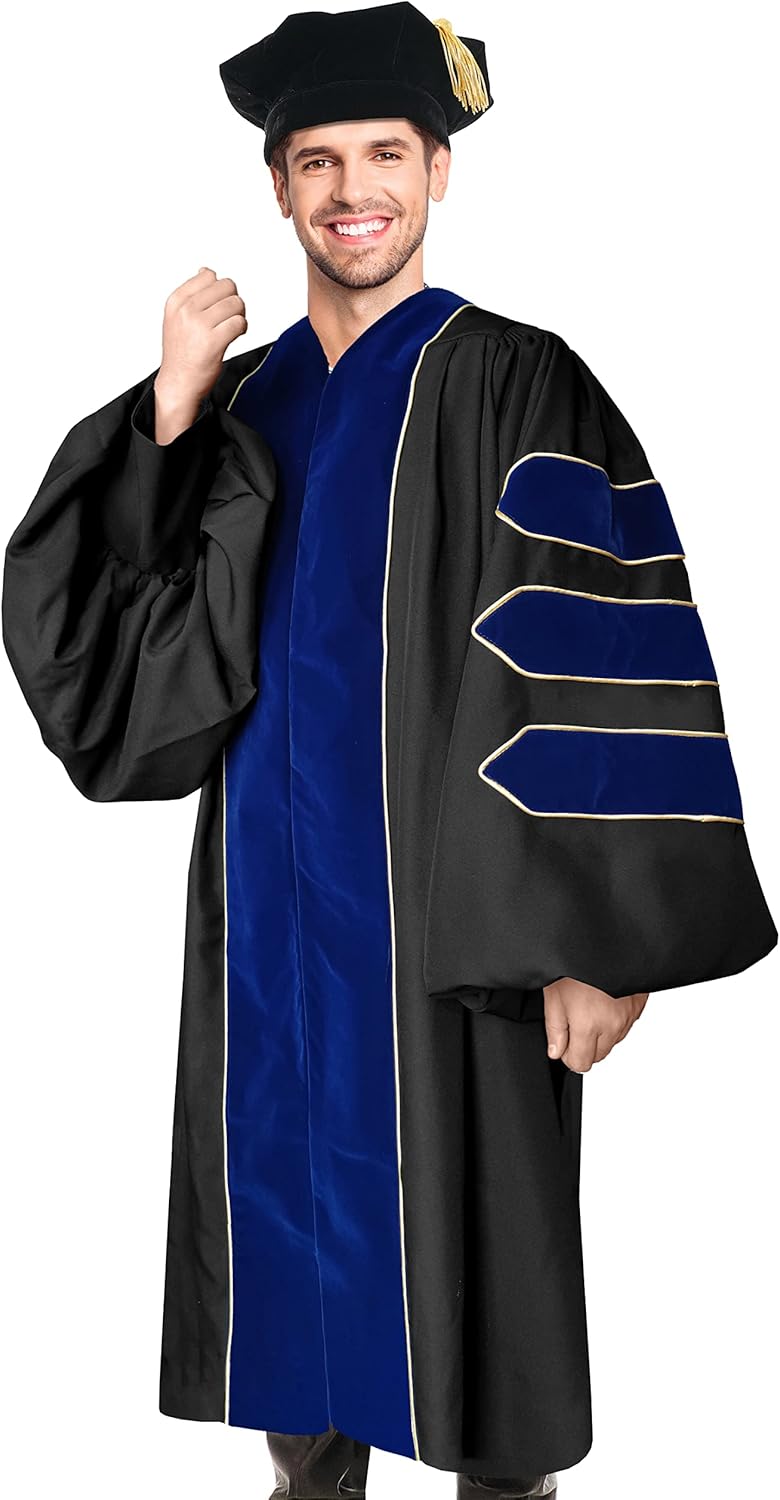Unisex Deluxe Doctoral Graduation Gown with Tam 8-Sided Package for Doctoral Regalia