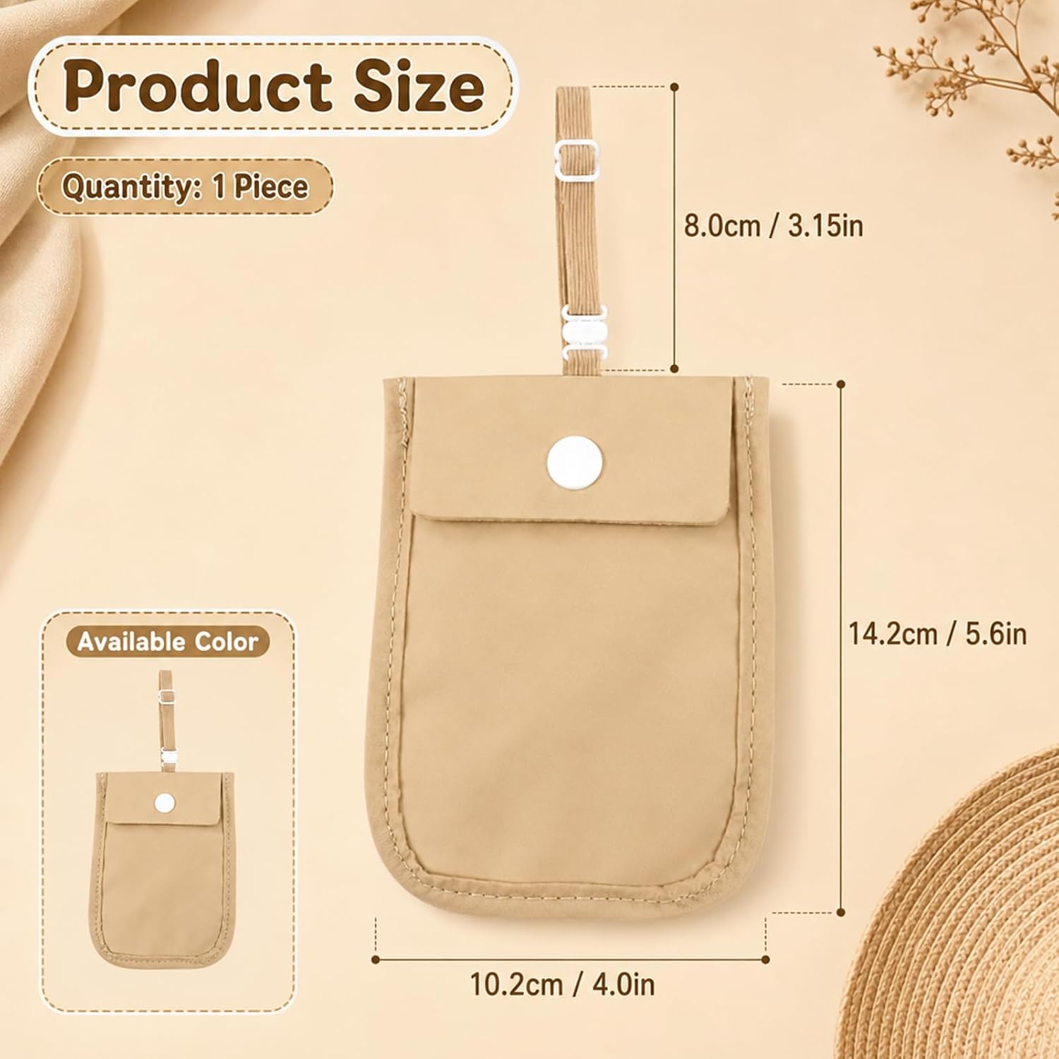 1PCS Bra Wallet, RFID Blocking Travel Security for Women, Hidden Money Belt for Travel Women, Concealed Storage for Passport and Valuables, Khaki Color
