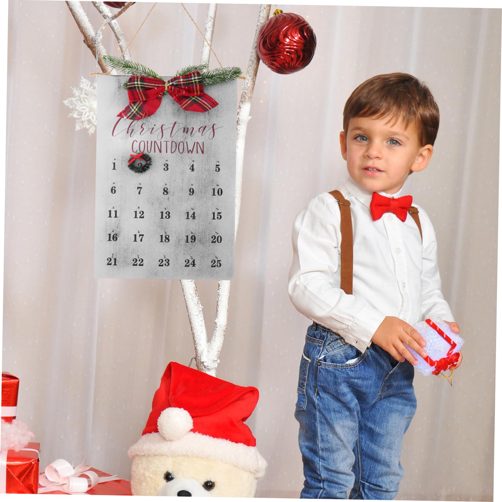 IMIKEYA Calendario de Guirnaldas Navideñas Letrero Colgante de Madera para Decoración Navideña Casa Oficina Calendario de Regresiva de Madera para Navidad