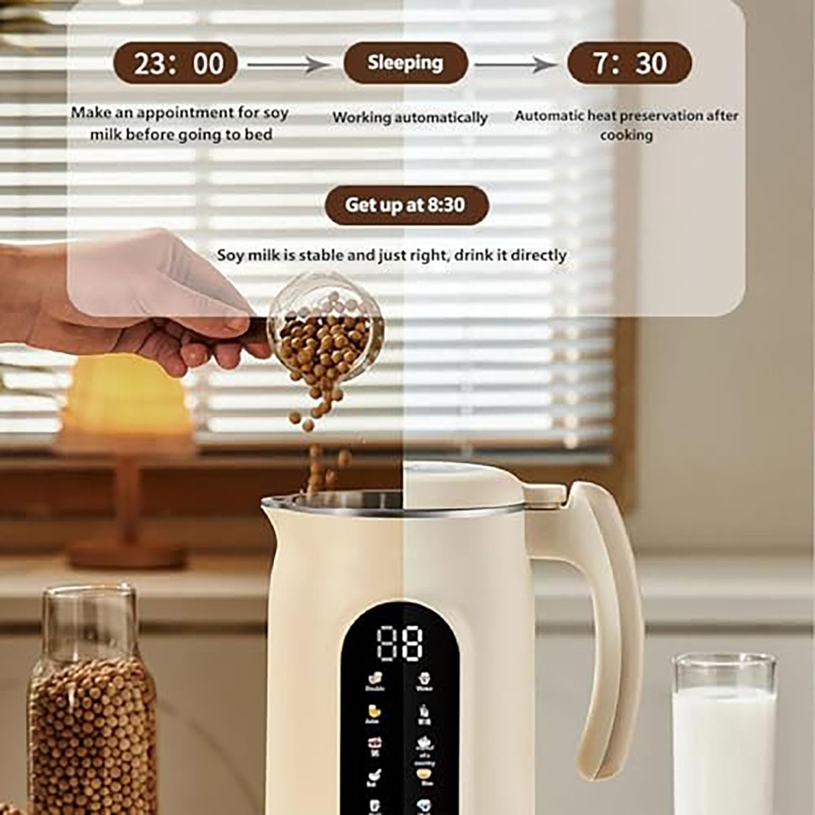 10-W-1 Maszyna Do Mleka Orzechowego 1500ml 800W | 14 Ostrzy, Ciepłe I Zimne, Timer 12H, Samoczyszczenie Do Mleka Roślinnego(white)