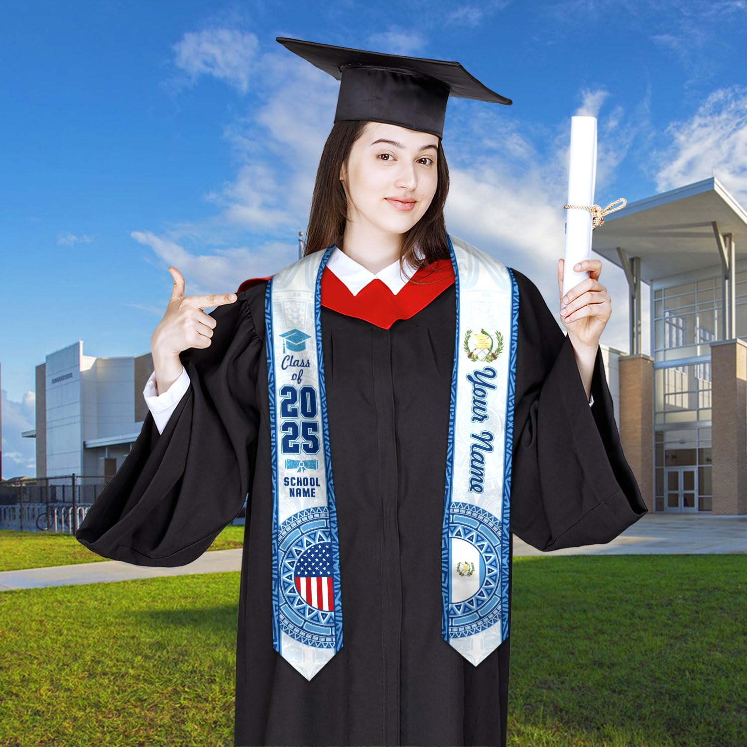 MonkeyVan Personalized Guatemala Graduation Stole, Guatemala American Flag Graduation Sash Guatemalan Grad Stole Class Of 2025 Gtml 3
