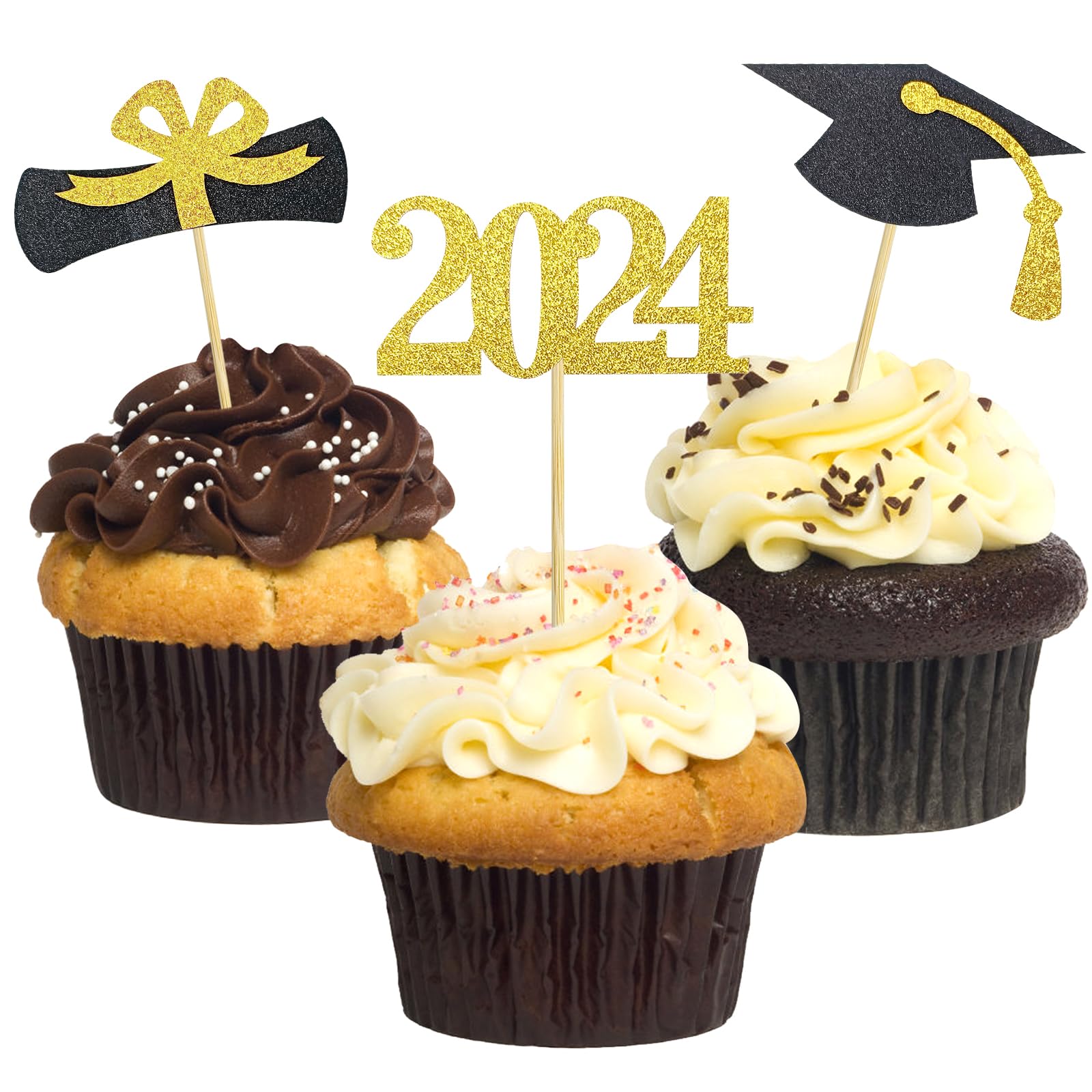 Graduation Cupcake Toppers 2025,48 PCS Graduations Decoration,Class of 2025 Food Appetizer Picks, Party Supplies/Food Appetizer Picks Mini Cake Decor (Gold)