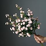 PRTECY 3Pcs Artificial Rose Flower Branches 28.7 Inch Long Stem Mini Rose Silk Flowers Set with Green Leaves Faux Rose Bouquet for Craft Wedding Arrangement Centerpieces Home Decor(Pink)