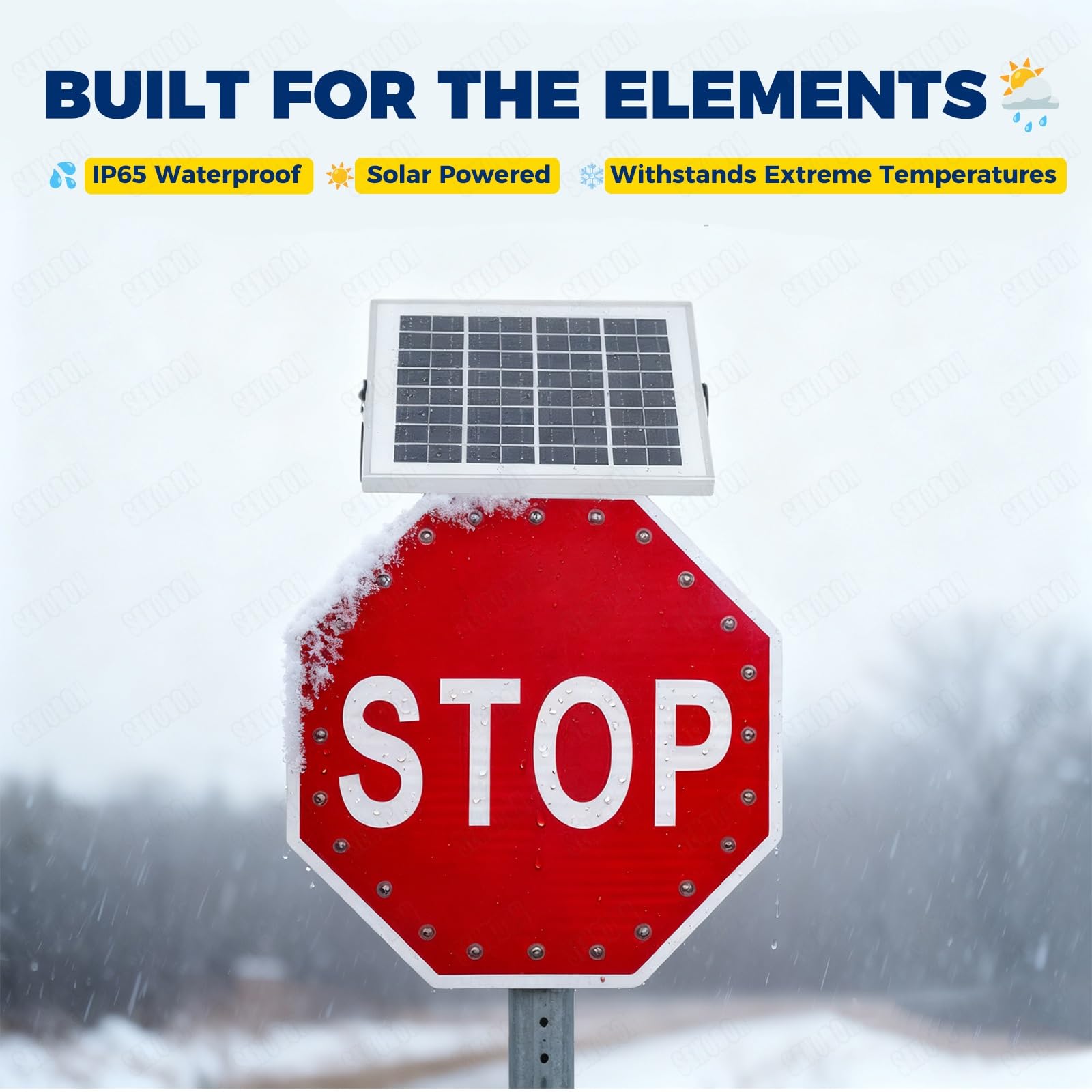 Señal de Stop de 60 cm (24") con Energía Solar, Luz de Stop Intermitente LED, Señal de Tráfico Octogonal, Película Reflectante de Grado Ingeniero - Ideal para Entradas de Vehículos y Escuelas