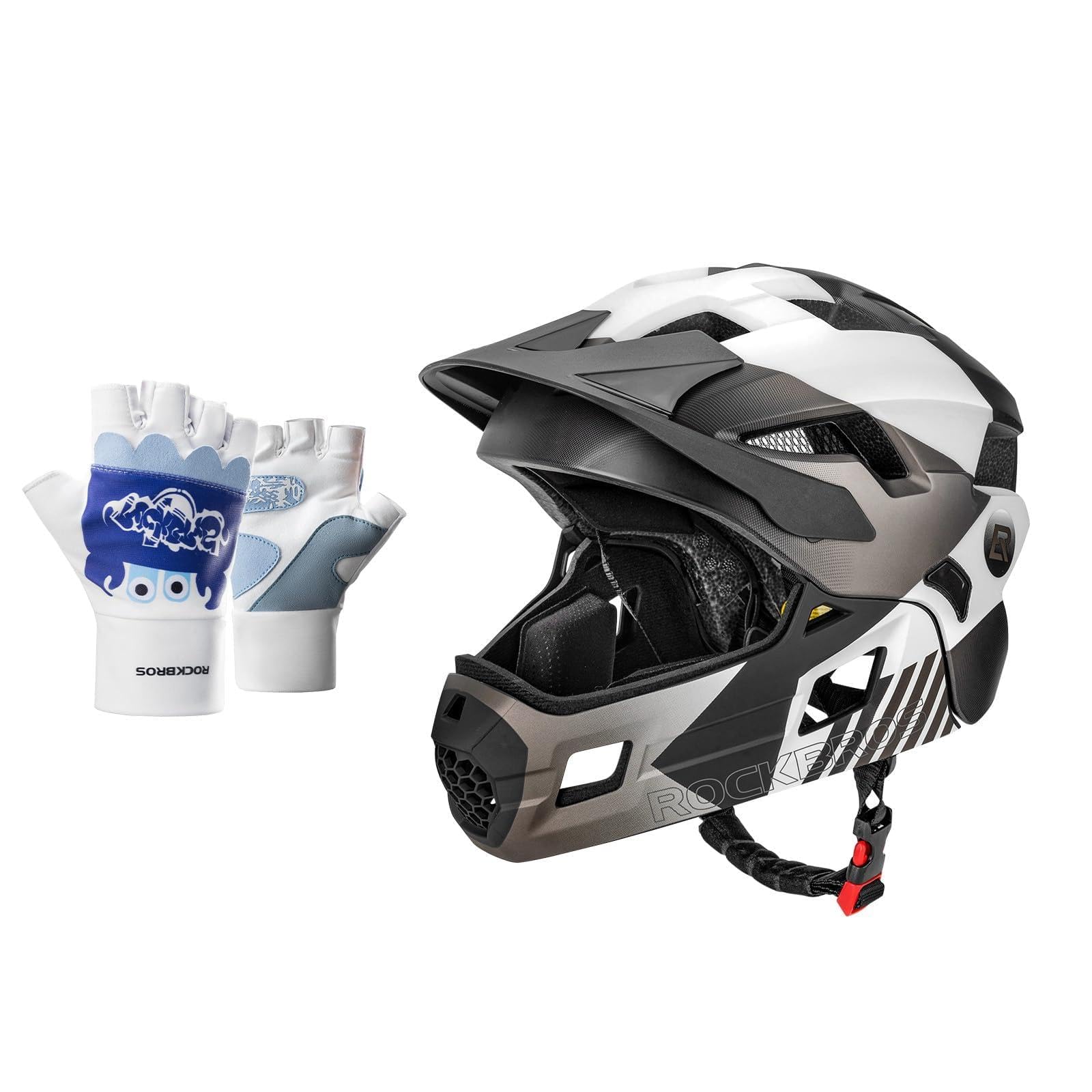ROCKBROS Kinderhelm und Fingerlose Handschuhe Set