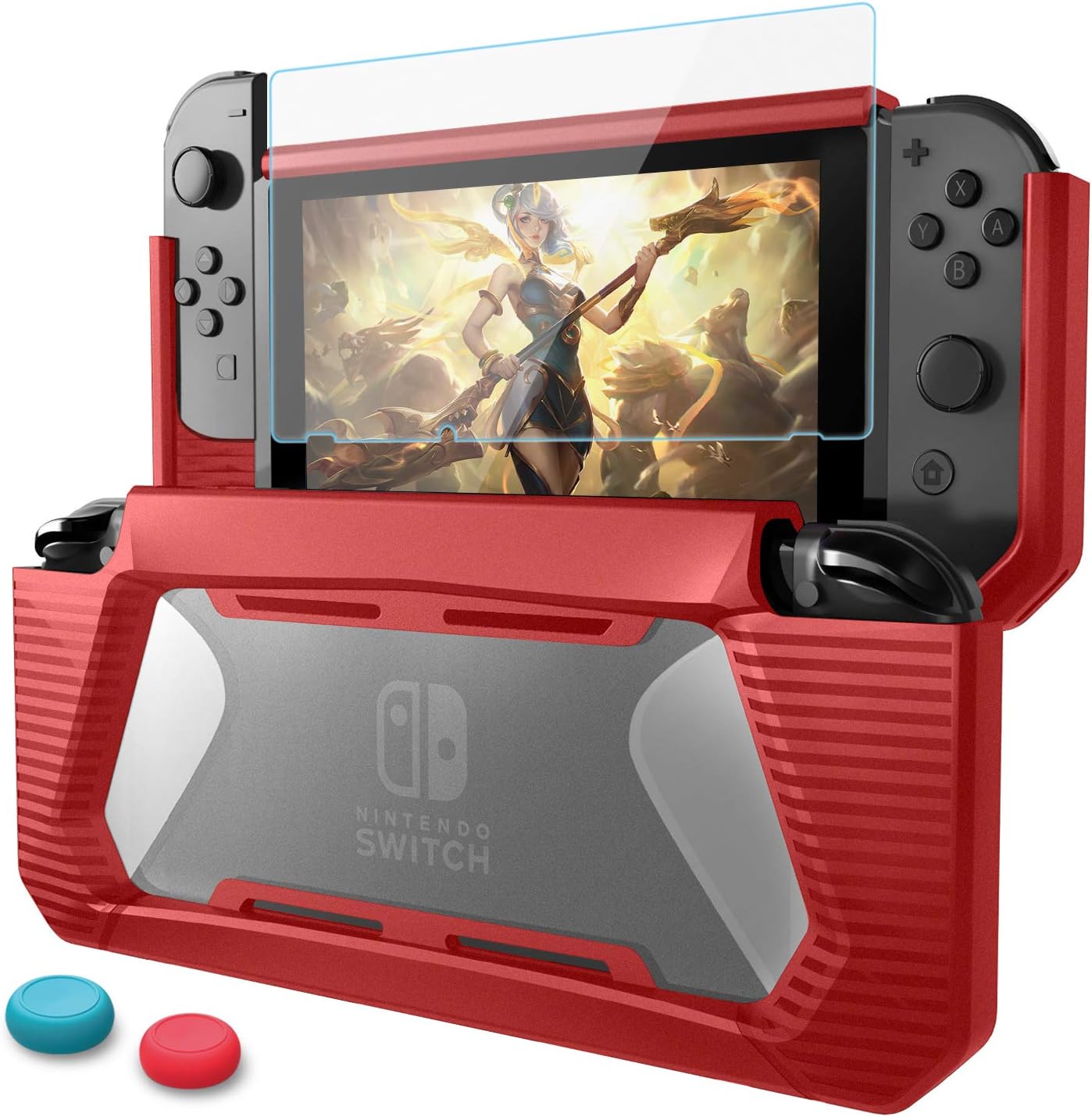 Compatible Nintendo Switch Case with Screen Protector,AISITIN TPU Protective Heavy Duty Cover Case for Nintendo Switch with Shock-Absorption and Anti-Scratch (Red)