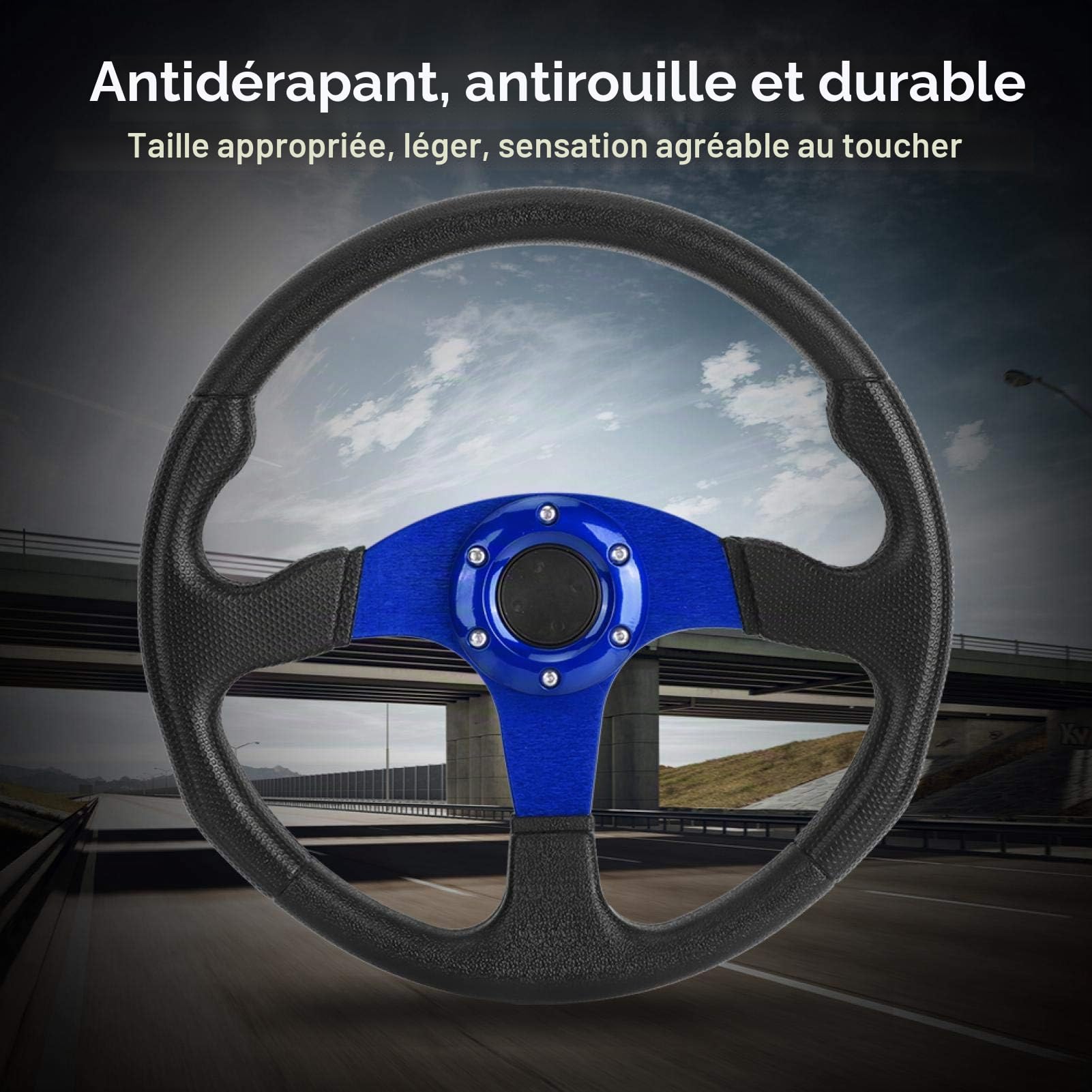 Volant voiture de course Volant Sport plat profond 6 boulons accessoire modifié universel 350mm/14in(Bleu), Modification/rénovation,Modification de la décoration intérieure et extérieure de la voiture