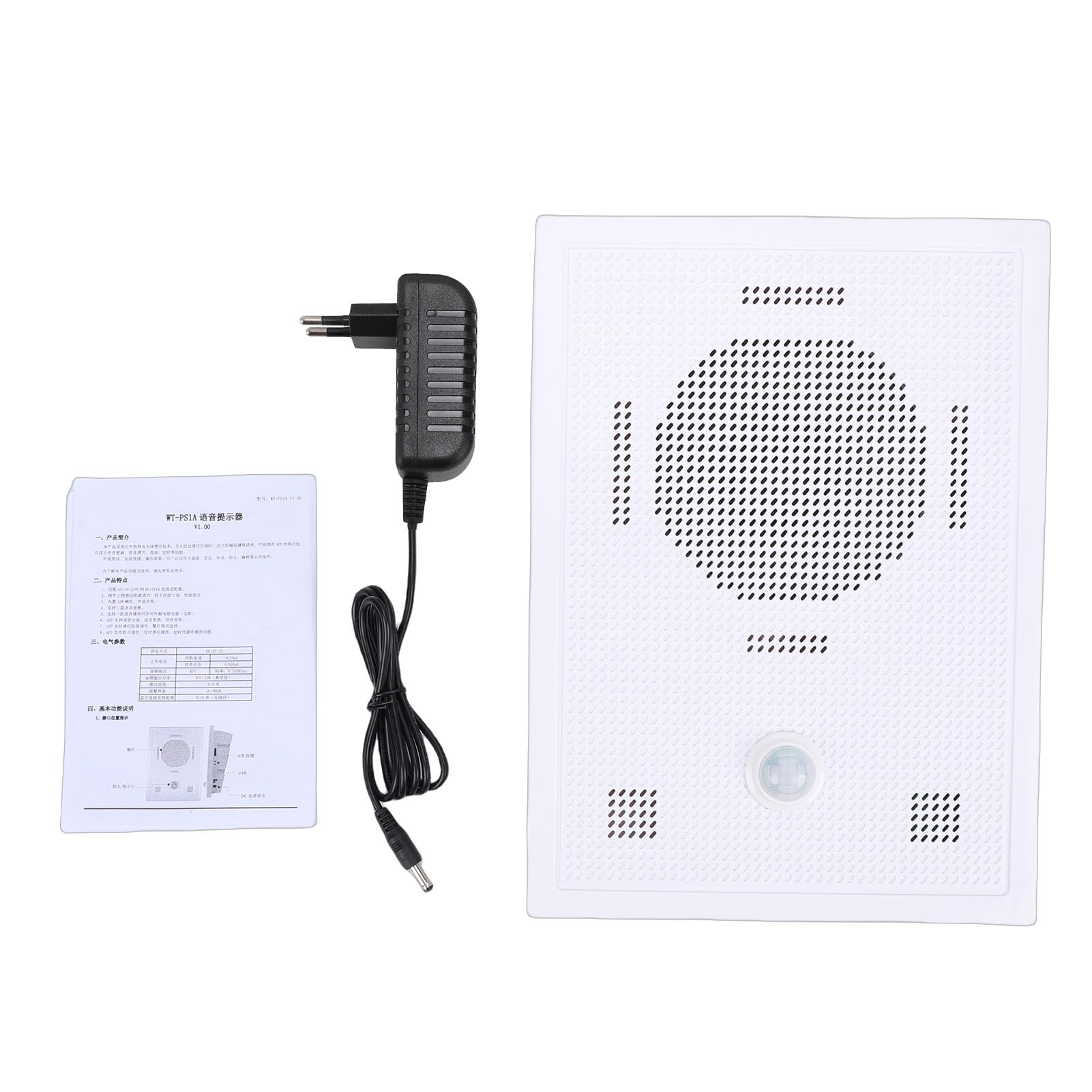 AYNEFY Sensor de Movimiento por Infrarrojos Altavoz Activado, Detección PIR Control por Aplicación Salida de 10W con Carcasa, para Lugares Públicos Parques Muelles Estaciones de (Enchufe de la UE)