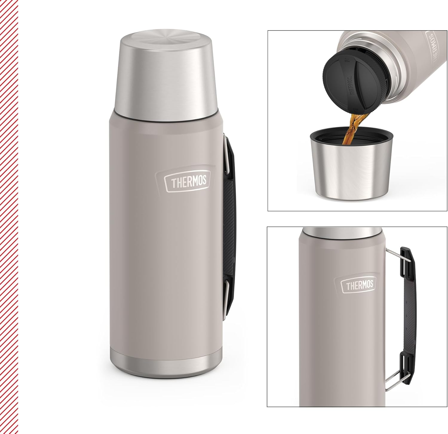 THERMOS Icon Beverage Bottle 1.20 L, Beige/Sandstone Mat, Thermos Flask 1200 ml, Insulated Bottle with Drinking Cup, Thermos Flask with Handle, 24 Hours Hot/24 Hours Cold, Dishwasher Safe, Completely