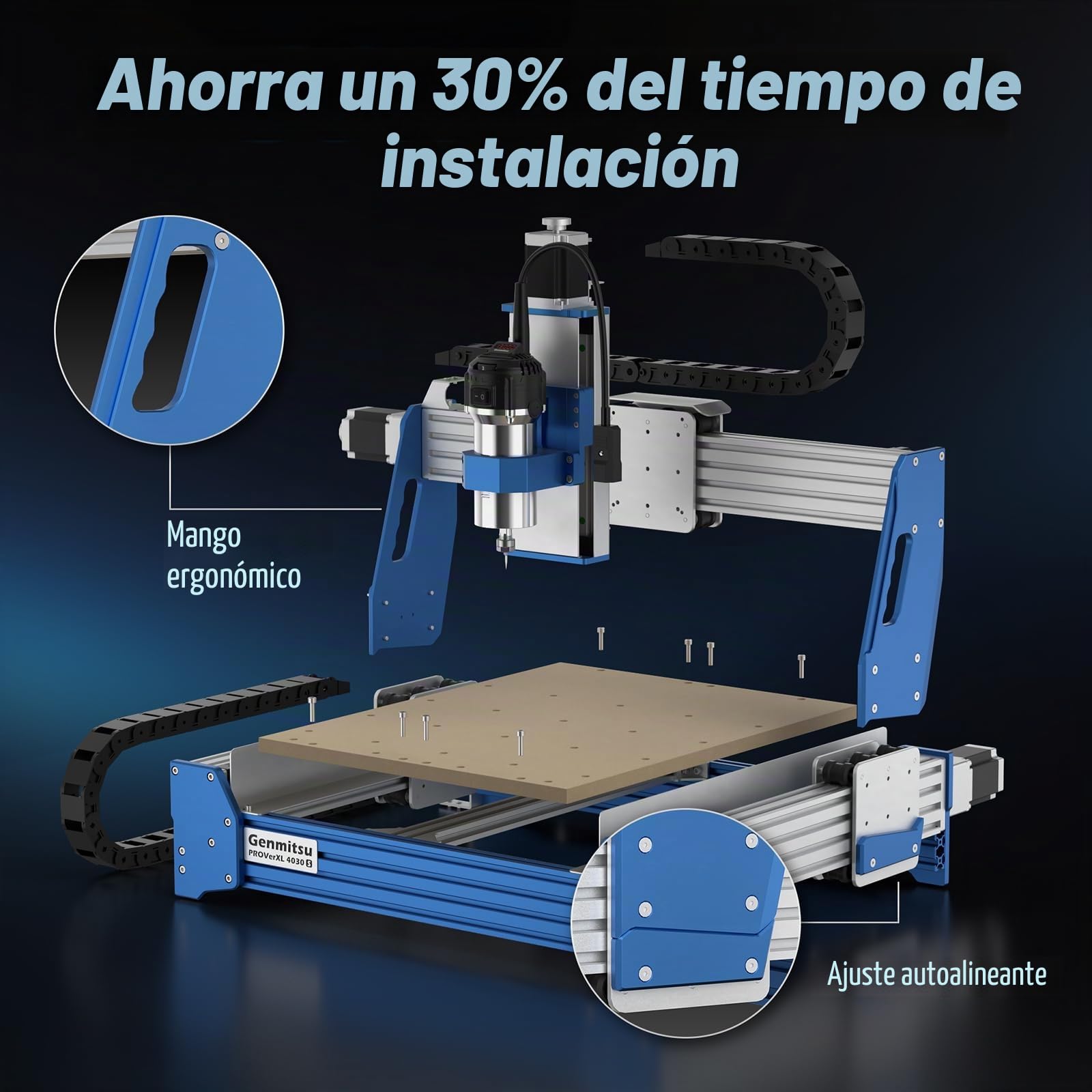 Genmitsu PROVerXL 4030S CNC Fresadora 710W para madera y metal | Máquina de grabado de 3 ejes con MCU de 32 bits, guía lineal, altura Z de 130 mm, control GRBL y soporte para aplicaciones