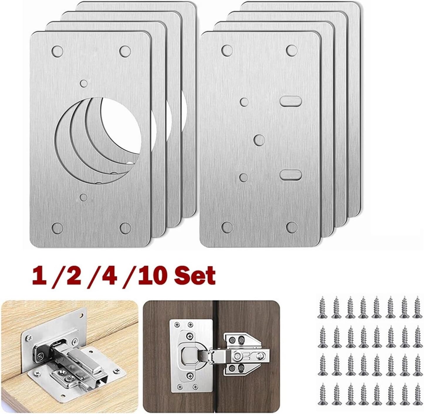 YEJIANGHUA 2/4/10Pcs Cabinet Hinge Repair Plate Kit Hinges Repair Cupboard Door Hinge Mounting Fixing Plates with Screws Furniture Hardware Natural(10pcs 0.6mm)