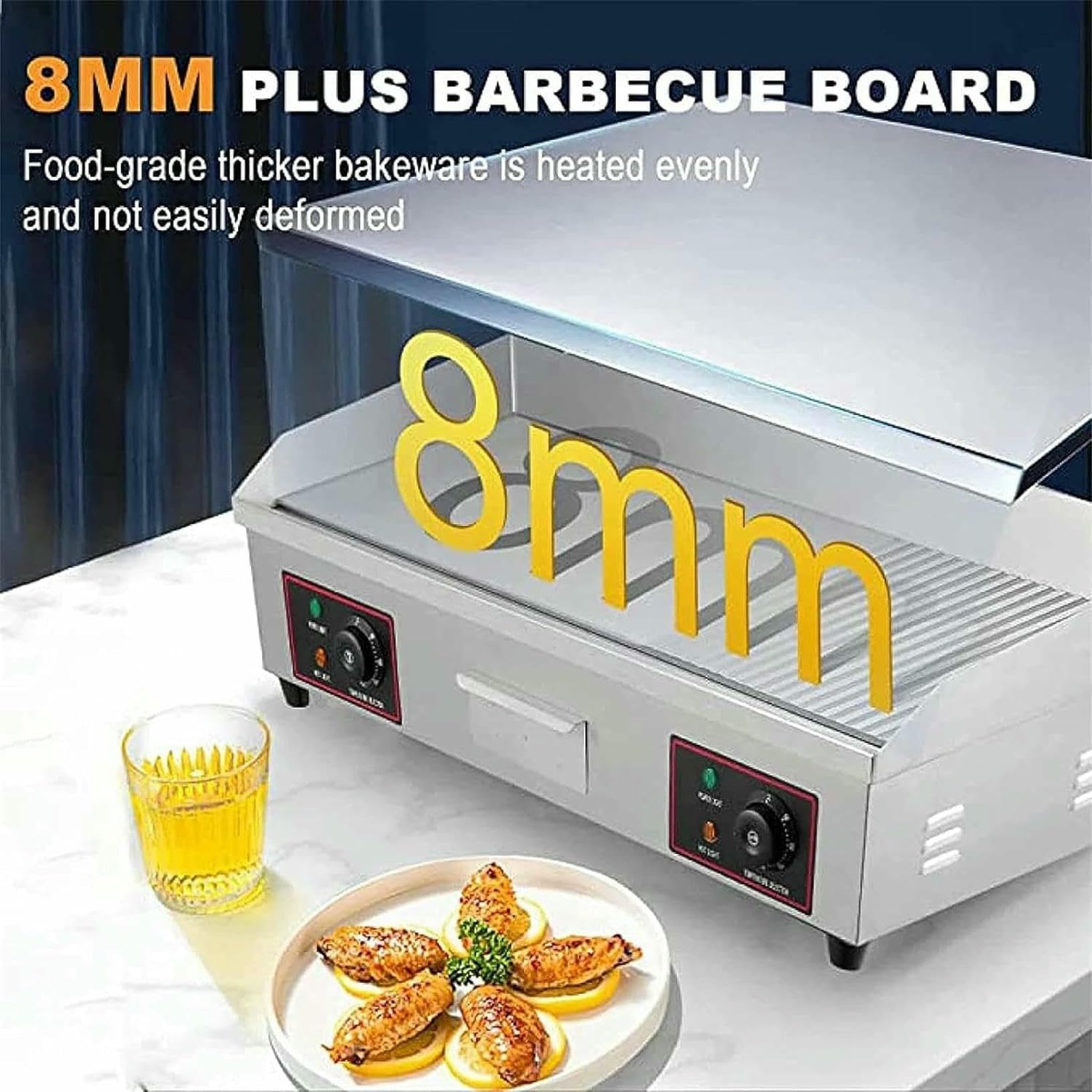 Piastra elettrica Professionale, griglia elettrica a Superficie Piana da 4400 W, Piastra elettrica da banco in Acciaio Inossidabile con Foro di scolo. (822)
