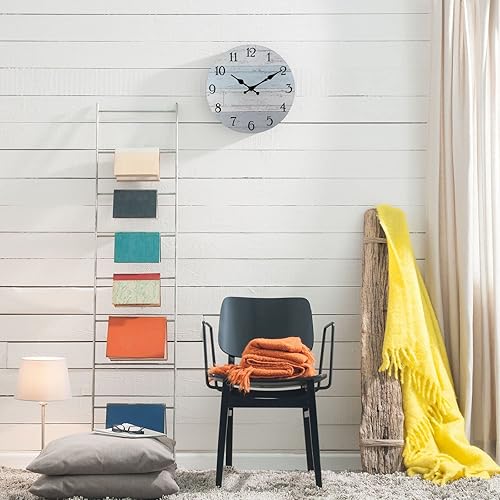 Miniatura 4 de Plumeet Reloj de pared de madera sin marco de 12 pulgadas con movimiento de cuarzo silencioso, relojes rústicos de pueblo costero decorativo para