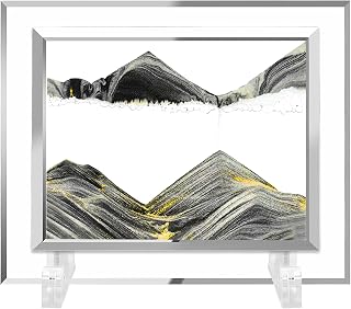 3D Dynamic Sand Art Liquid Motion, Moving Sand Art Picture Square Glass 3D Deep Sea Sandscape in Motion Display Flowing Sand Frame Relaxing Desktop Home Office Work Decor (5inch-Black)