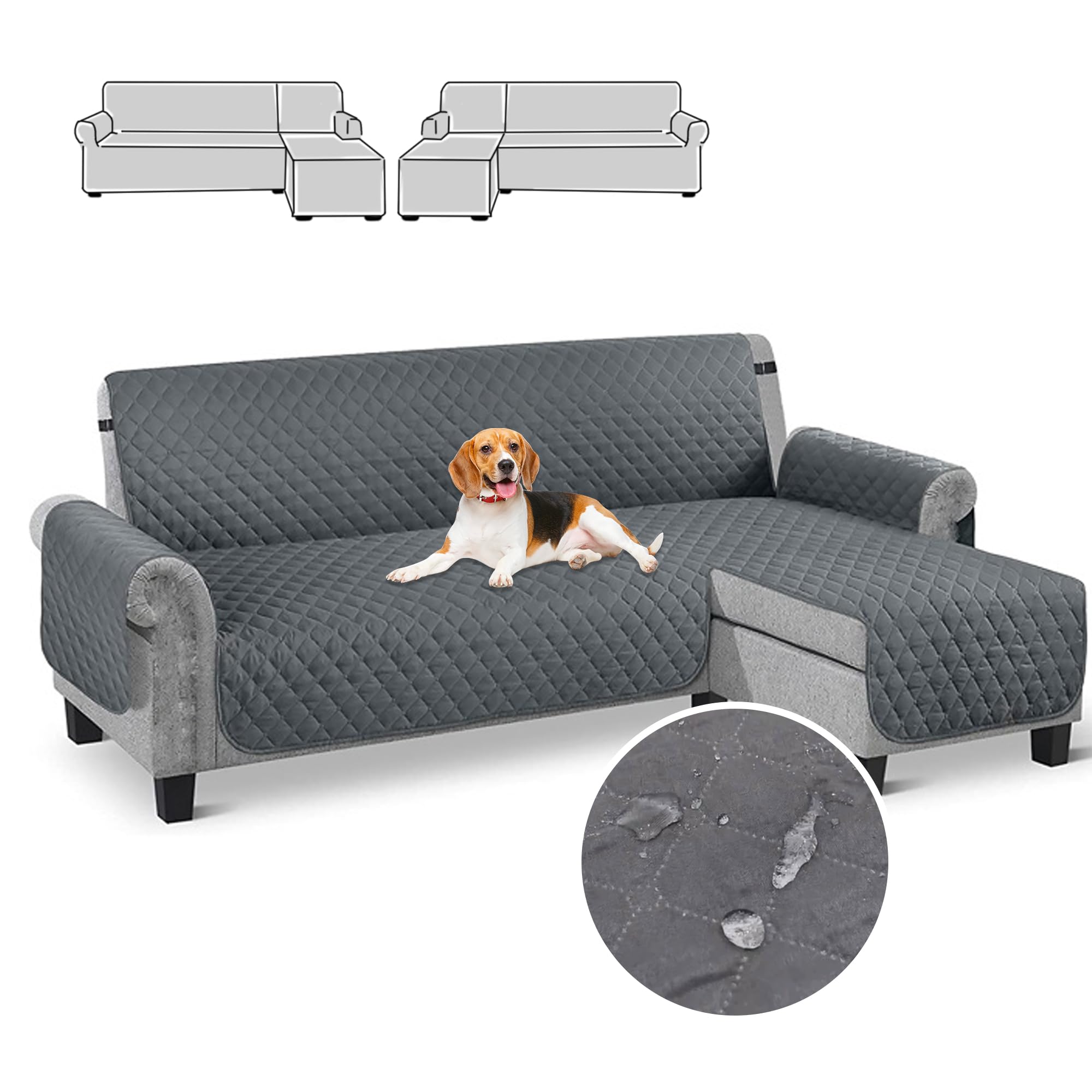 Sofa Slipcover, L Shape Sofa Cover Sectional Couch Cover Chaise Lounge Slip Cover Reversible Sofa Cover Furniture Protector Cover for Pets Kids Children Dog Cat (Dark Grey, Extra Large)-image-39