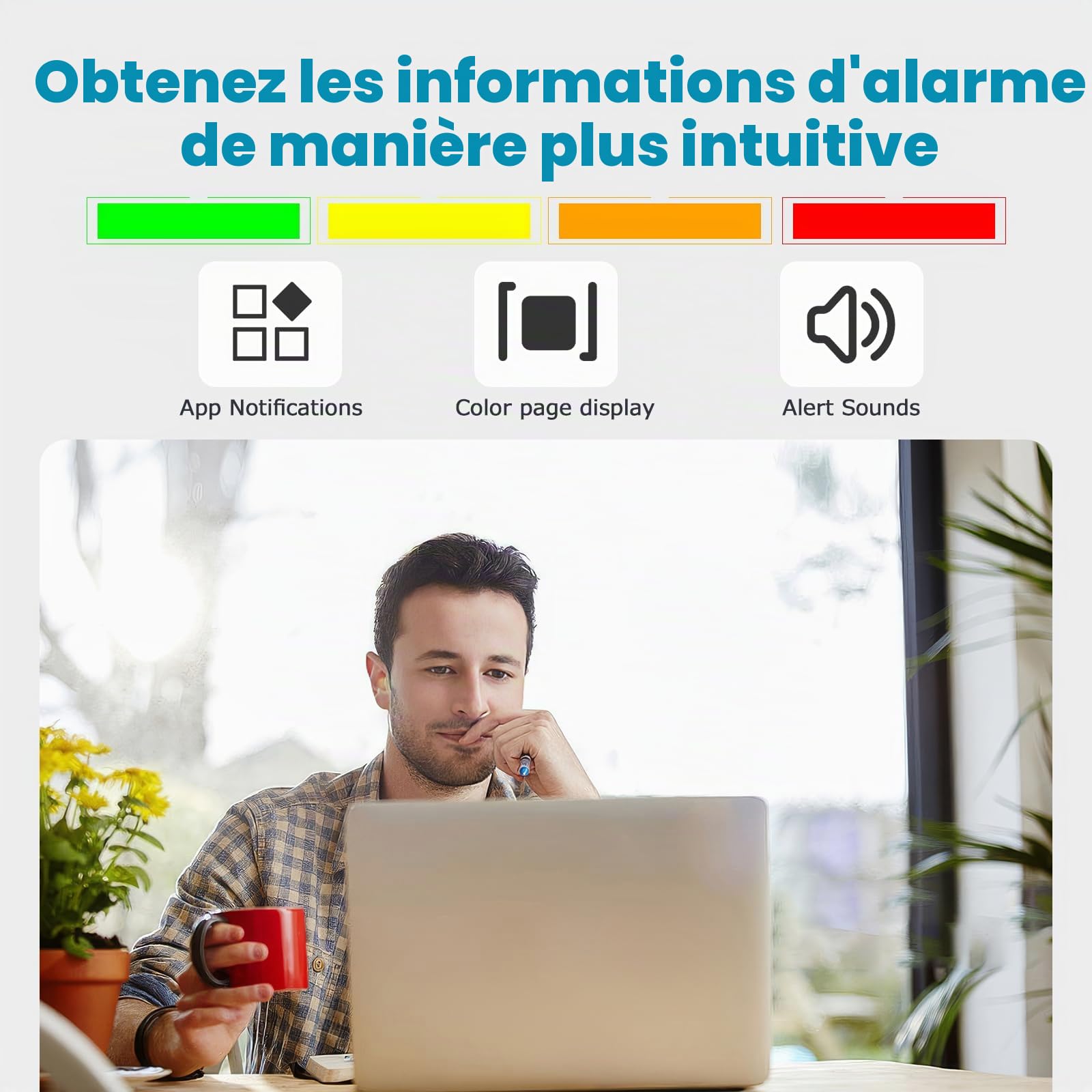 CF-30 Appareil de mesure de la qualité de l'air pour pollen, CO2, PM2,5, PM1,0, TVOC, température, humidité, CO2 avec grand écran LCD, application de configuration et historique des données