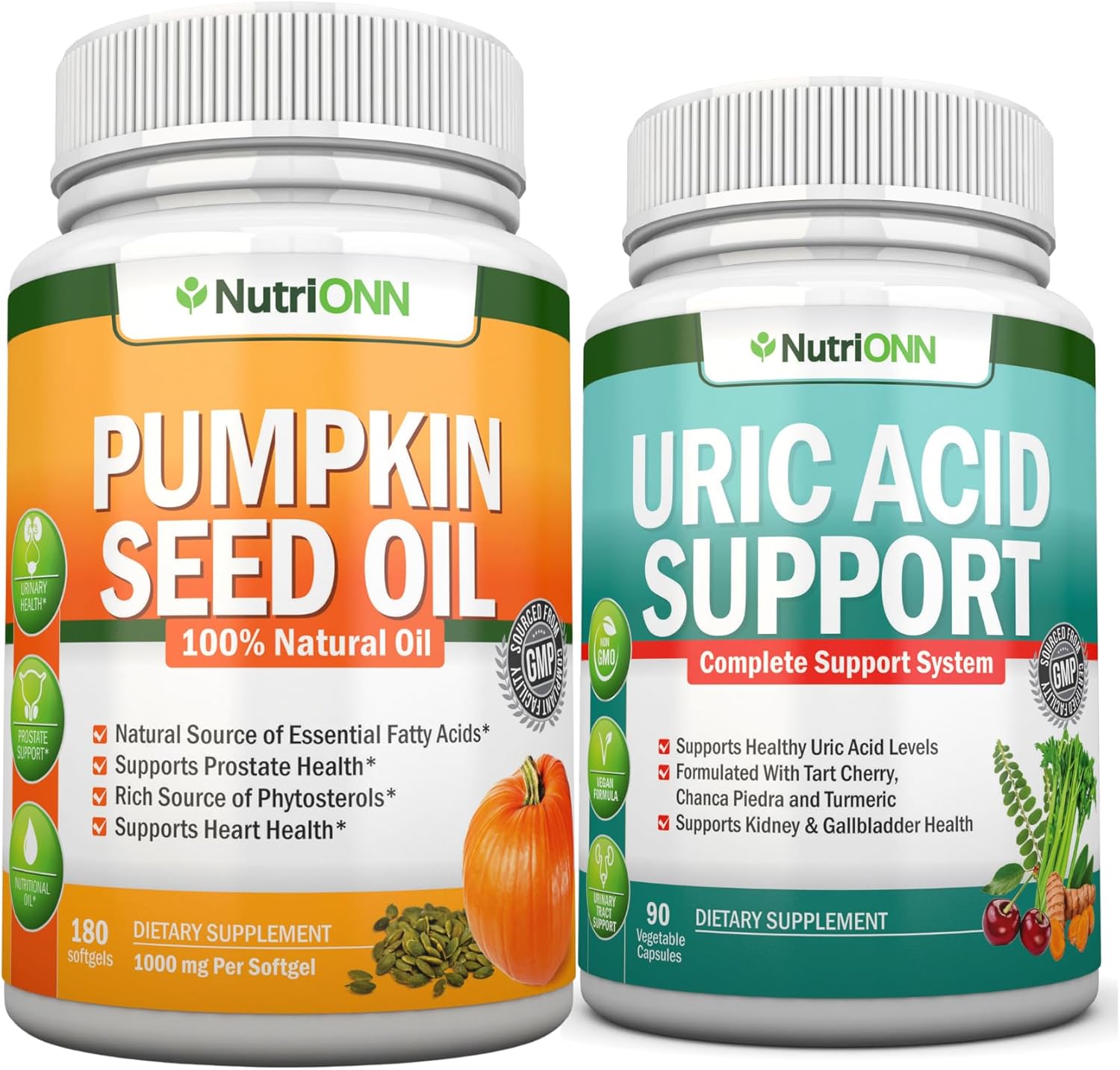 NutriONN Pumpkin Seed Oil Softgels & Uric Acid Support Capsules Combo - Targeted Support for Kidney Health & Uric Acid Management