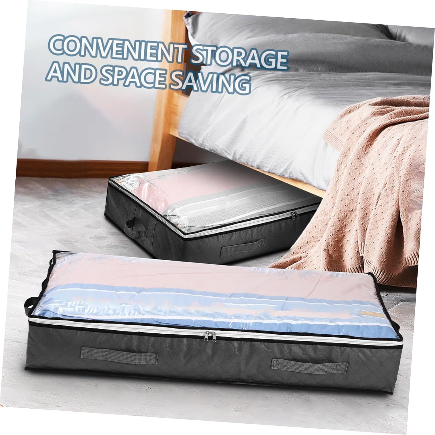 Bed Storage Bags 4pcs Zippered Clothing Organizers for Clothes and Comforters Heavy-Duty Fabric Space-Saving Storage Solution for Bedroom and Closet