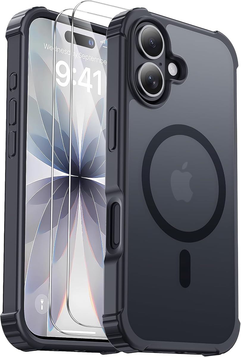 for iPhone 17 Case, 2X Screen Protectors, Black | [Compatible with MagSafe] [Military Grade Drop Tested] Heavy Duty Magnetic Phone Case for iPhone 17 6.3"