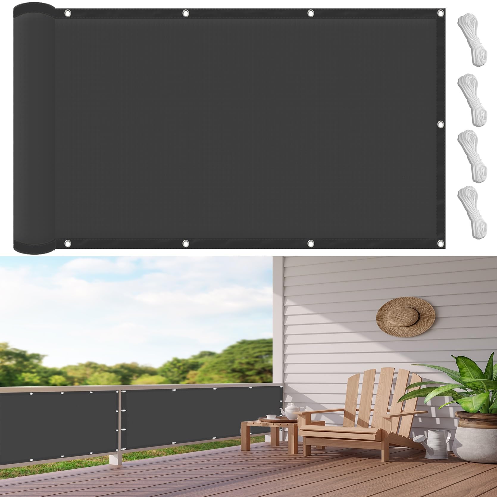 Toldo vela gris oscuro con ojales y cuerdas de fijación premium