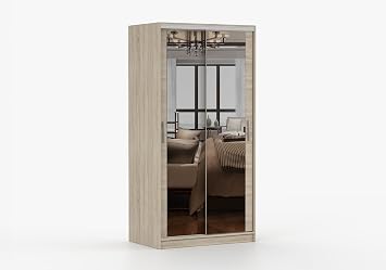 Tokyo Full Mirror Sliding Door Wardrobe – Multiple Sizes & Colour (Oak, 100cm)