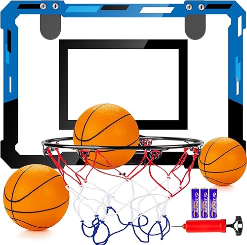 Miniatura 8 de Indoor Basketball Hoop for Kids and Adults with Scorer with 2 Scoring Methods, Door Room Basketball Mini Hoop with 3 Batteries and Balls, Basketball