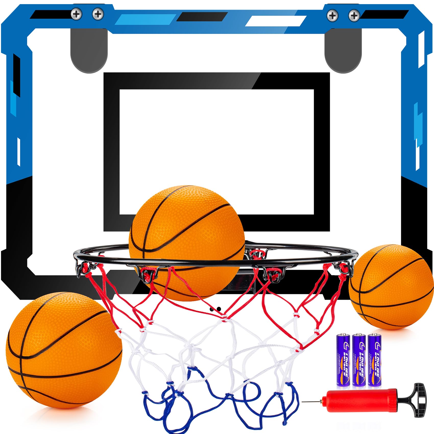Indoor Basketball Hoop for Kids and Adults with Scorer with 2 Scoring Methods, Door Room Basketball Mini Hoop with 3 Batteries and Balls, Basketball Accessories for Teen Boy Gifts