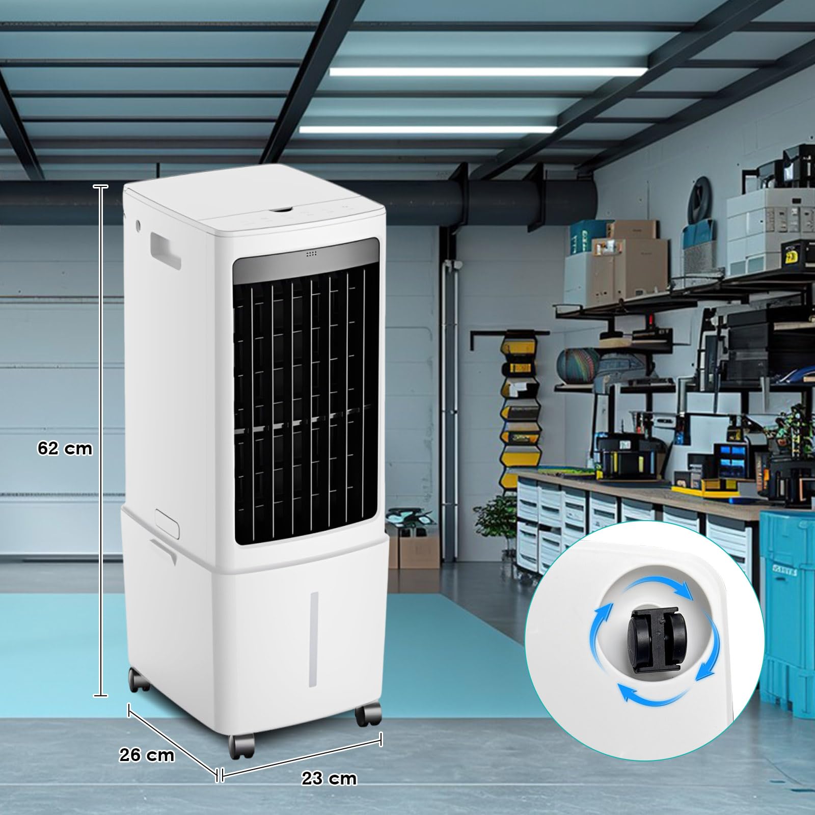 Climatizador Evaporativo 4 en 1 Bajo Consumo, 12L Portátil Sin Tubo 3 Velocidades, 6 Bloques de Hielo, Temporizador 12H, 75W Enfriador de Aire para Casa y Oficina