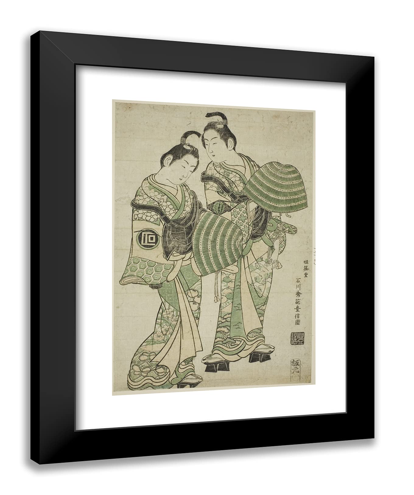 ArtDirectIshikawa Toyonobu 19x24 Black Modern Framed Art Print Titled The Actors Onoe Kikugoro I and Sanogawa Ichimatsu I Dressed as Mendicant Monks (komuso)