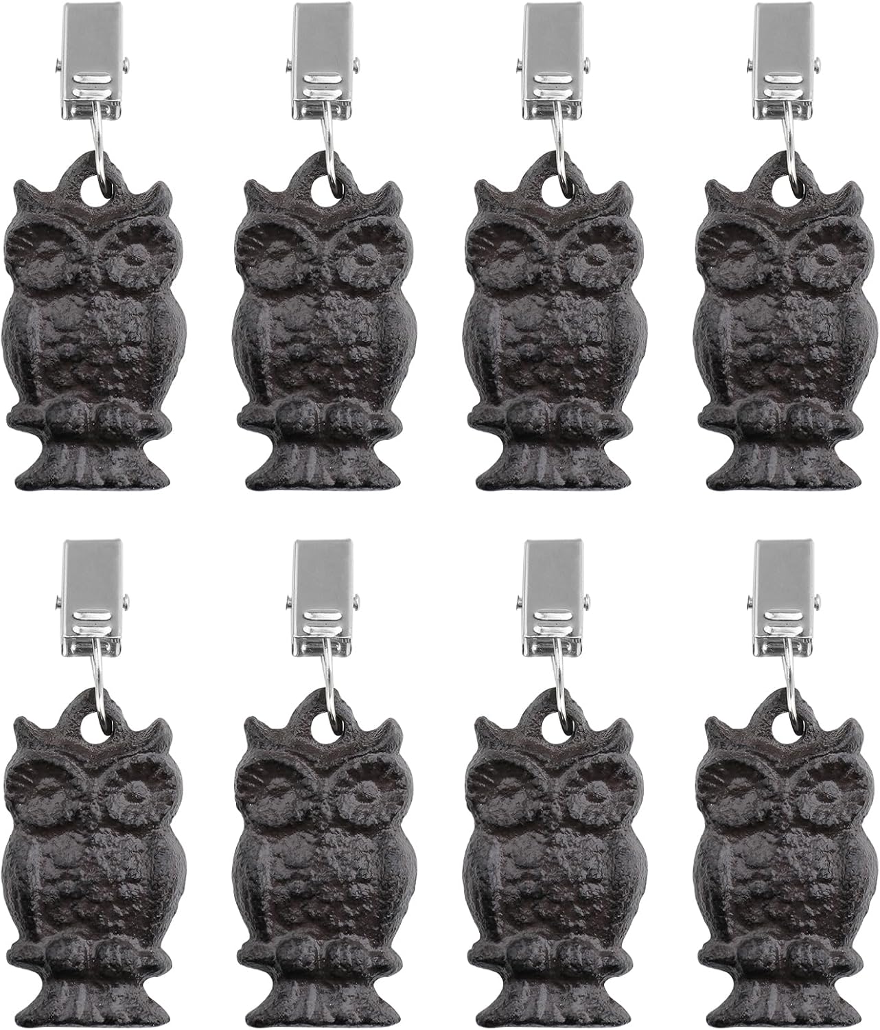 Black Cast Iron Antique Owl Tablecloth Weights Clip on Set of 8, Heavy Duty Vintage Pendant Tablecloth Weights Kit, Flag Weights Clips for Outdoor Garden Party Picnic Tablecloths