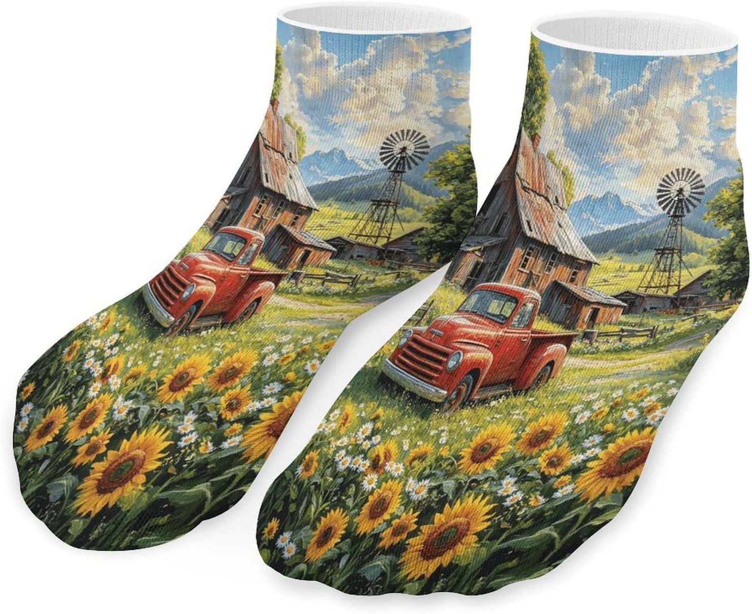 Rural Red Truck 5Pairs Low Cut Ankle Socks for Women No Show Casual Breathable Athletic Socks for Sport