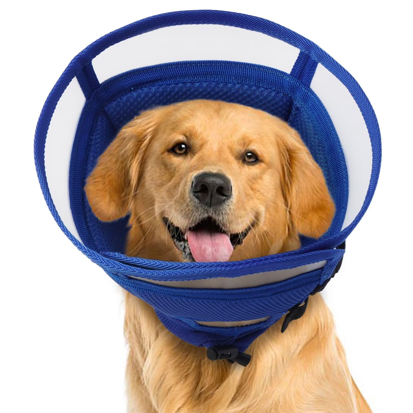 IECOii Soft Dog Cone After Surgery,Post-Op Recovery Collar to Stop Licking Wounds, Foldable Breathable Mesh Cone for Dogs,Lightweight Adjustable Cone of Shame Alternative for Large Dogs,Blue,XL
