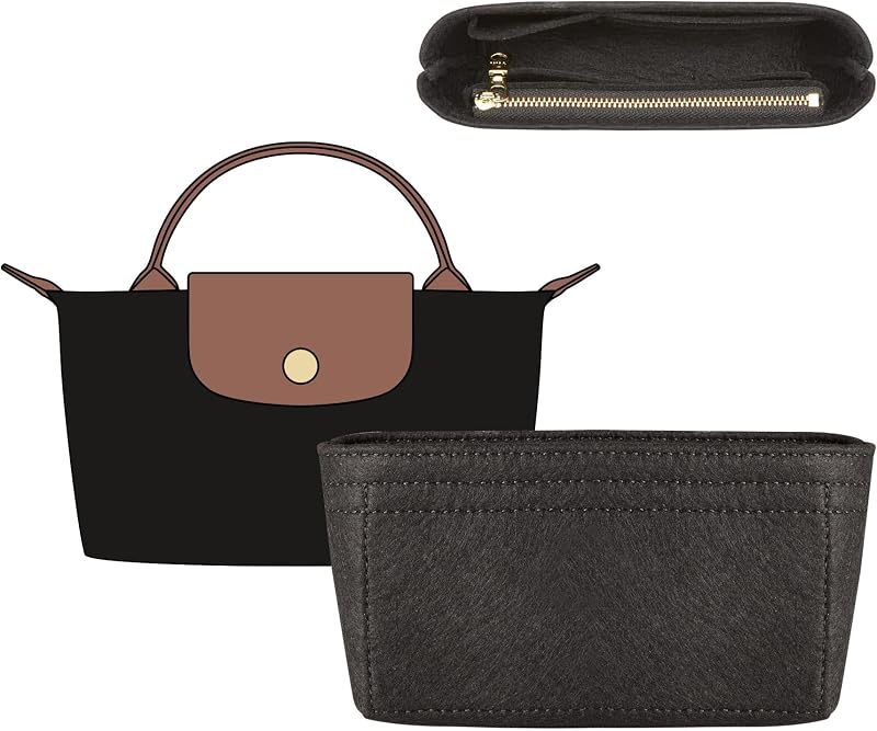 Organizador interno de feltro Doxo para bolsa Longchamp Le Pliage Mini XS, preto