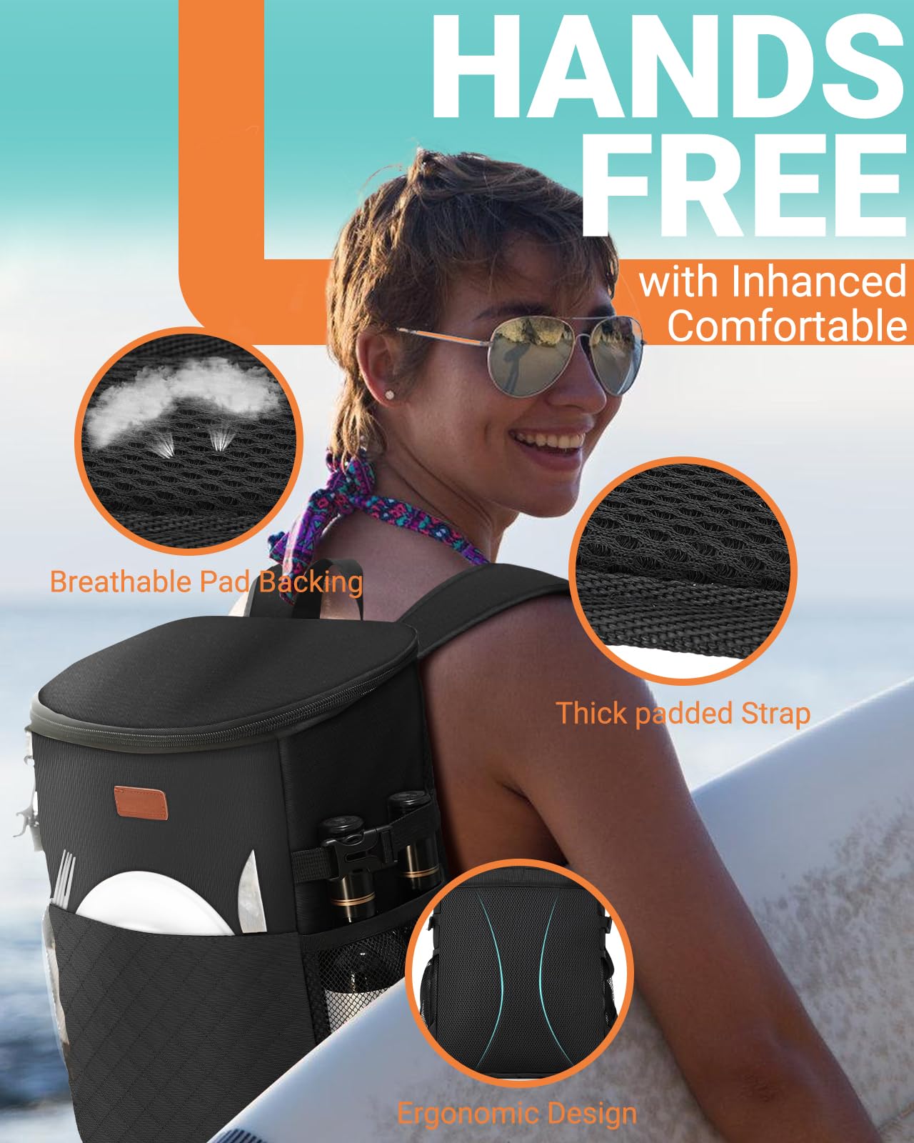 Mochila térmica suave de 30 latas/45 latas, mochila térmica aislada a prueba de fugas, mochila térmica para el almuerzo para hombres, bolsa de trabajo pequeña para playa, viajes, picnic, bebidas (30 6