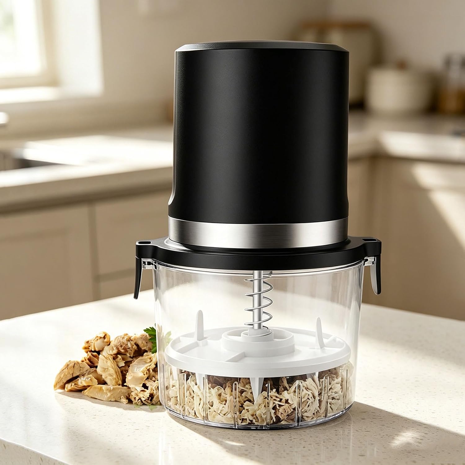 Home Kitchen Meat Puller 3000mAh Electric Food Chopper, Lightweight Body, Push-Button Cooked Meat Tool for Busy Households and Meal Prep Cooked Puller Pulled Chicken Maker Rechargeable