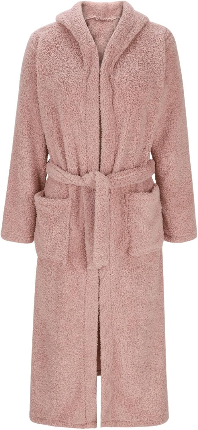 Women Plush Soft Robe Fluffy Warm Fleece Sherpa Shaggy Bathrobe Winter Kimono Bathrobes Belted Spa Robe with Pockets