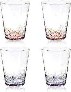 Joeyan Bicchieri Acqua con Punti Colorati Set di 4-210ml Bicchieri con Ottagonale per Acqua, Succo, Latte, tè, caffè, Cocktail