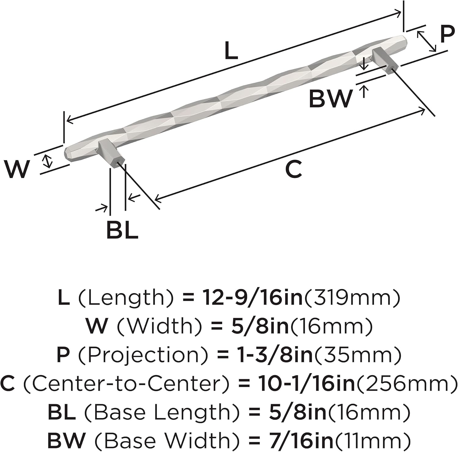 Amerock St. Vincent 10-1/16 inch (256mm) Center-to-Center Polished Nickel Cabinet Pull, BP55501PN