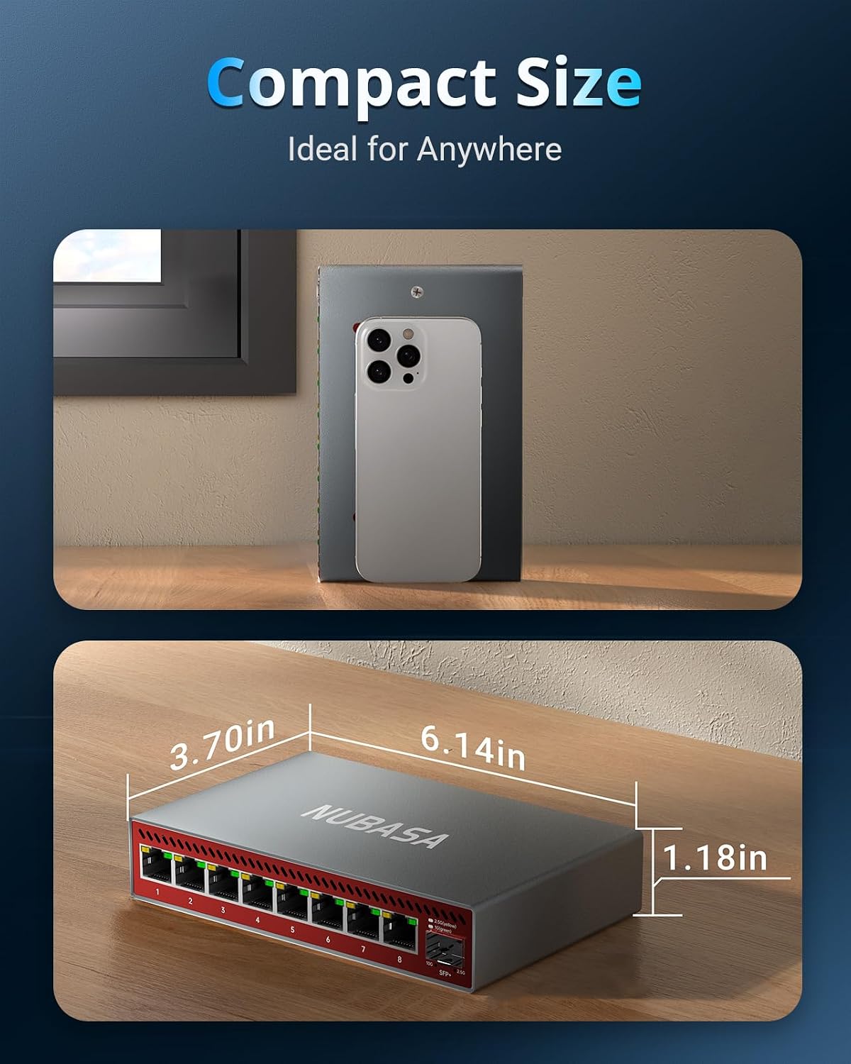 8 Port 2.5Gb Switch Unmanaged with 10Gb SFP+ Slot, Plug & Play 2.5 Gigabit Ethernet Switch with Silent Aluminum Housing for NAS, Gaming, PC, Access Point 7