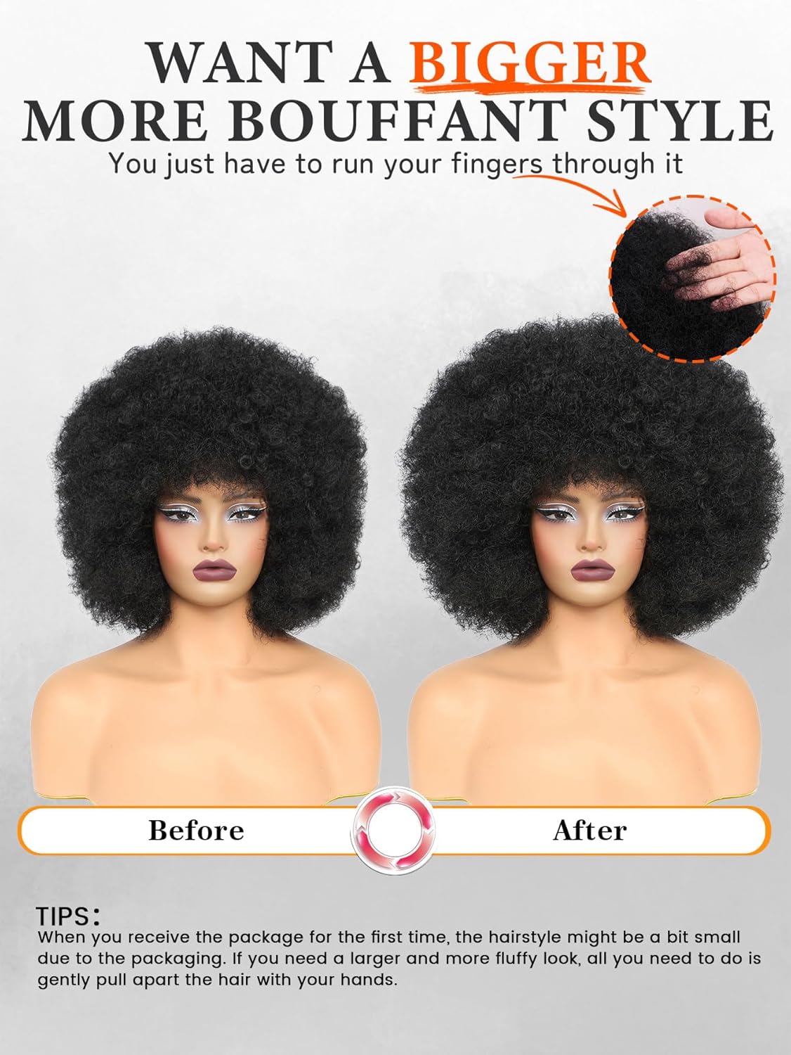 Afro Wig 70s Curly Wigs for Black Women Natural Looking Bouncy Huge Fluffy Puff Wig Synthetic Hair for Daily Cosplay and Party (Black) - Image 4