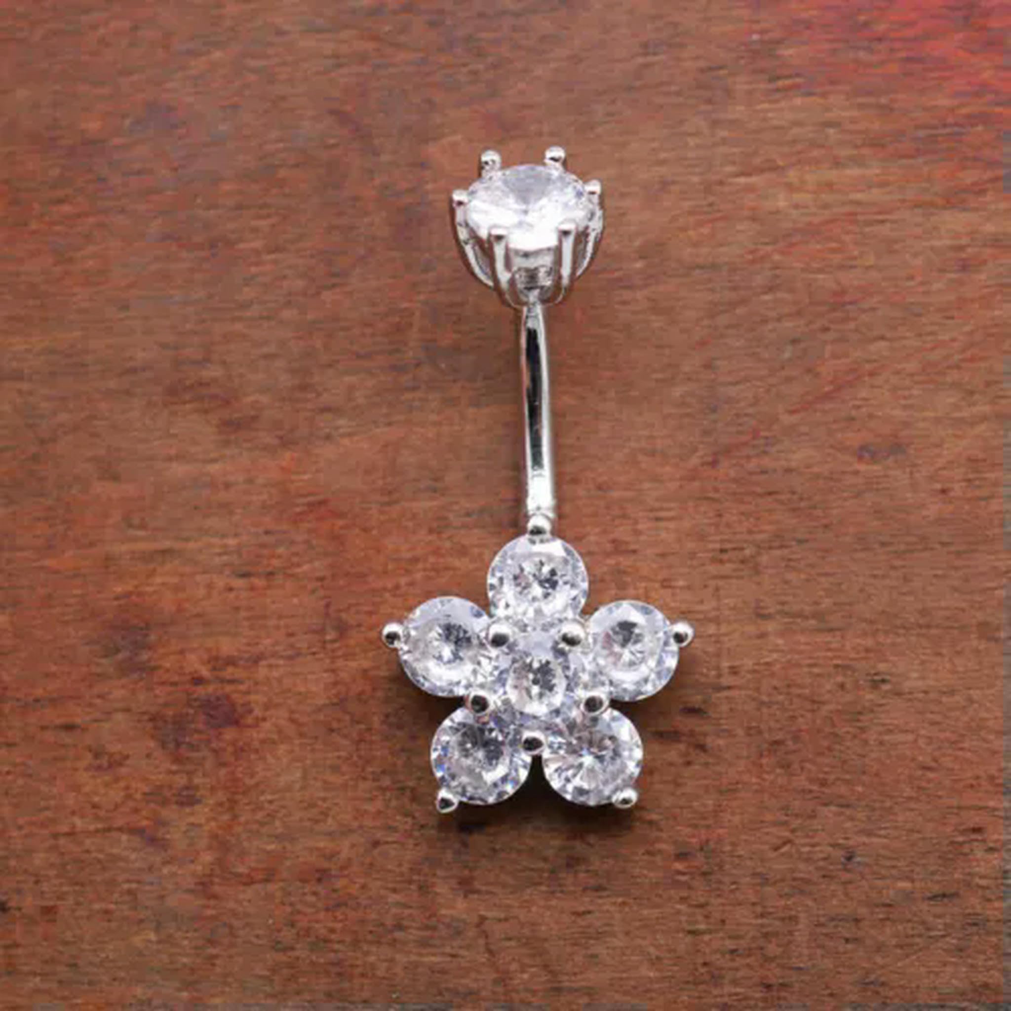 Piercing all'ombelico con Fiore in Argento Sterling e Cristallo CZ, Anello A4230-10mm