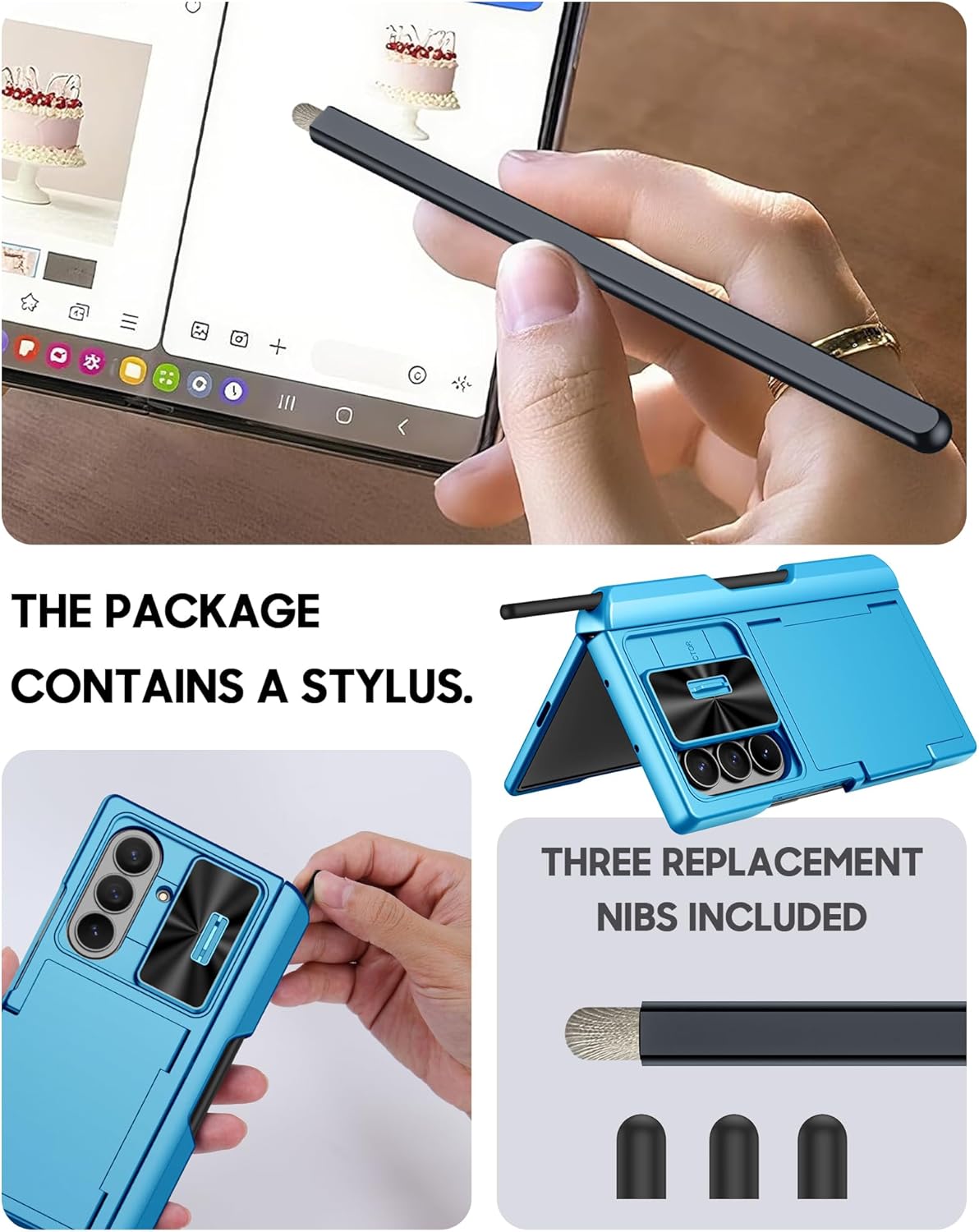 Vizvera for Samsung Galaxy Z Fold 7 Case RFID Wallet with Cards Holder [S Pen Included] [Camera Cover] Shockproof Silicone Protective Phone Case for Z Fold 7 2025(Lake Blue)