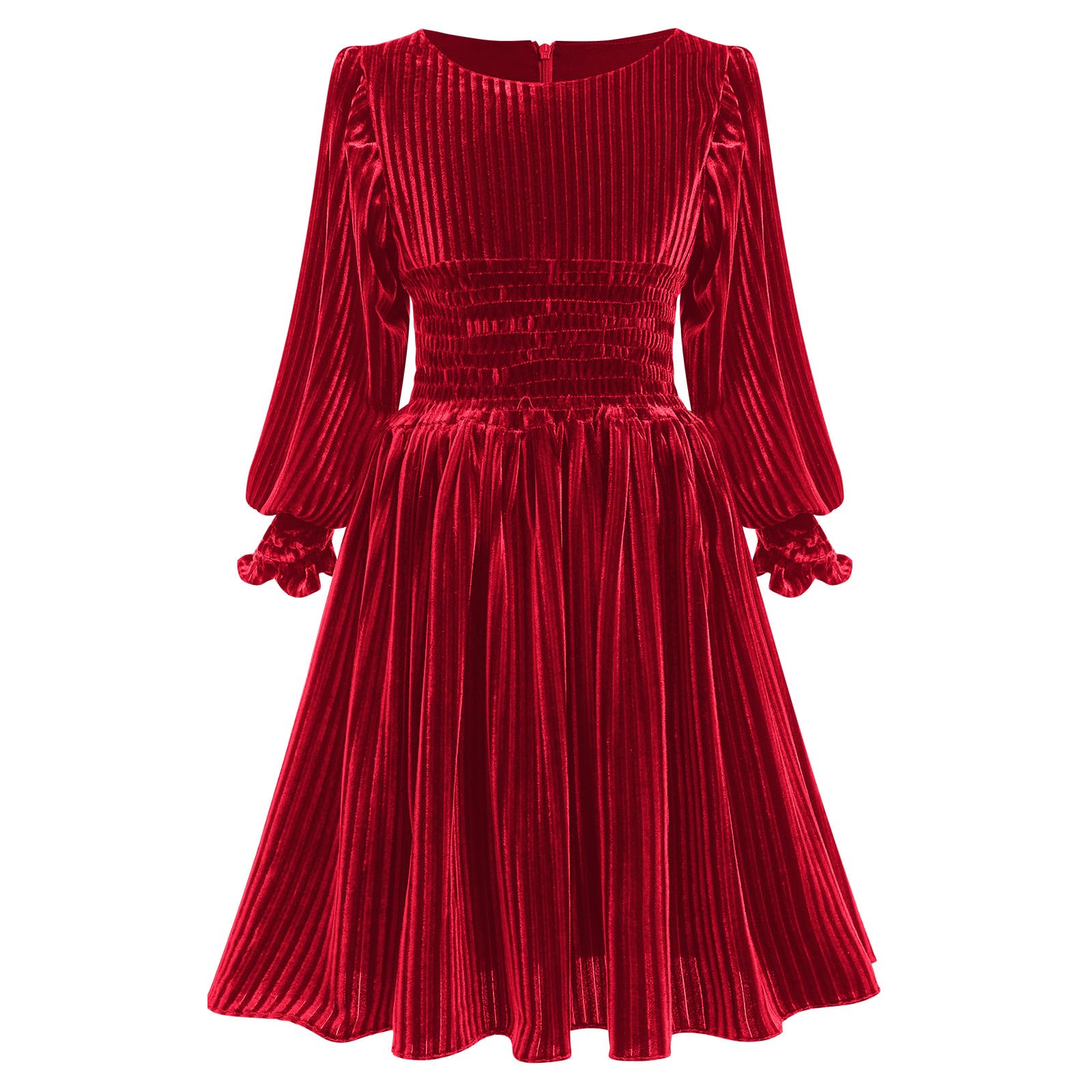 IDOPIP Toddler Baby Girls Velvet Dress Ribbed Ruffle Kids Princess Pageant Birthday Christmas Party Dresses Winter Fall Long Sleeve Casual Vintage Holiday Gown Clothes Red - Ruffle 6-7 Years
