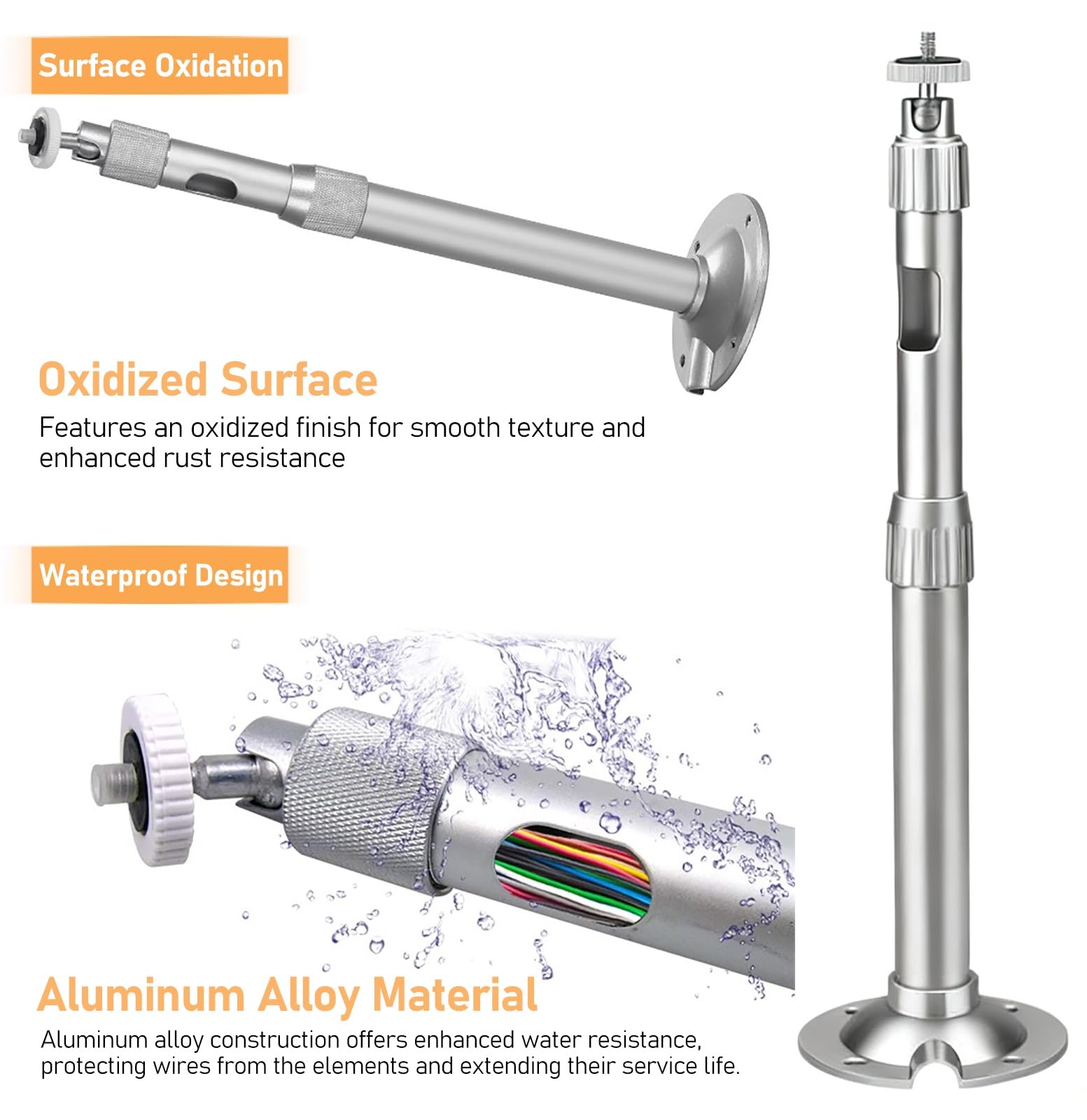 ERRULAN üBerwachungskamera Halterung Überwachungskameramasten für den Außenbereich, Überwachungskameramastpfosten aus Aluminiumlegierung, universelle CCTV-Masthalterung(30-60cm/11.8-23.6in)