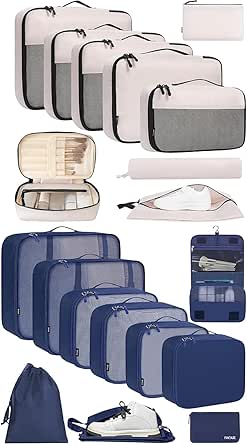 BAGAIL 8 pack premium packing cubes: duurzame, veelzijdige organizers in verschillende maten. Perfect voor het ordenen van uw spullen, zowel in de koffer op reis als thuis in de kast