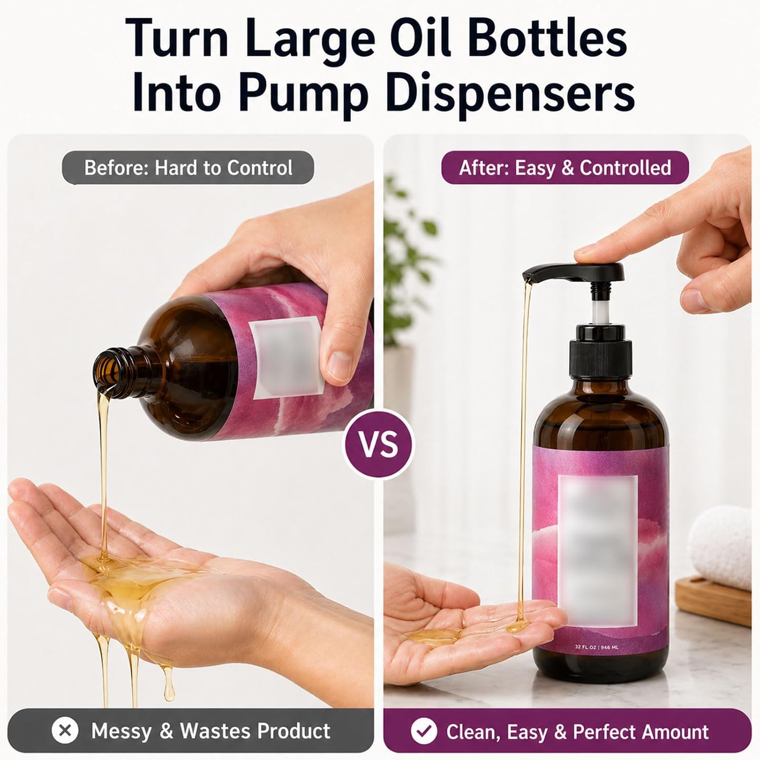 Ronyes Castor Oil Pump Compatible with Heritage Store 16/32oz 3 Pack | Compatible with Heritage Store 16oz bottles; fits some 32oz narrow-mouth 28/410; not for wide-mouth; controlled pump; 3 pumps