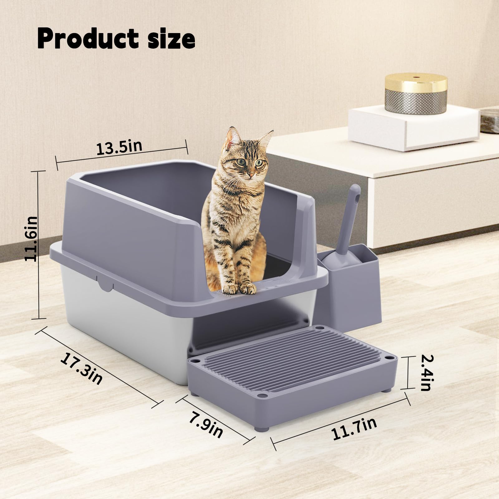 RIZZARI Cat Litter Box: Pink Stainless Steel Won’t Trap Odors - Easy Rinse Clean Non-Porous - Open Top Design - 11.6" High Sides - 17.3"x13.5" - with Scoop - Studio Apartment/Bathroom - image 2